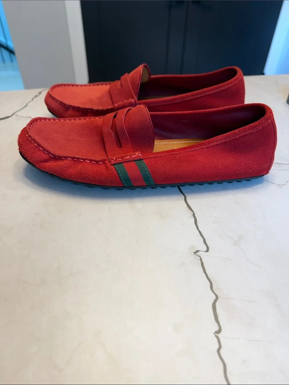 Men's Gucci Red Suede Penny Loafers